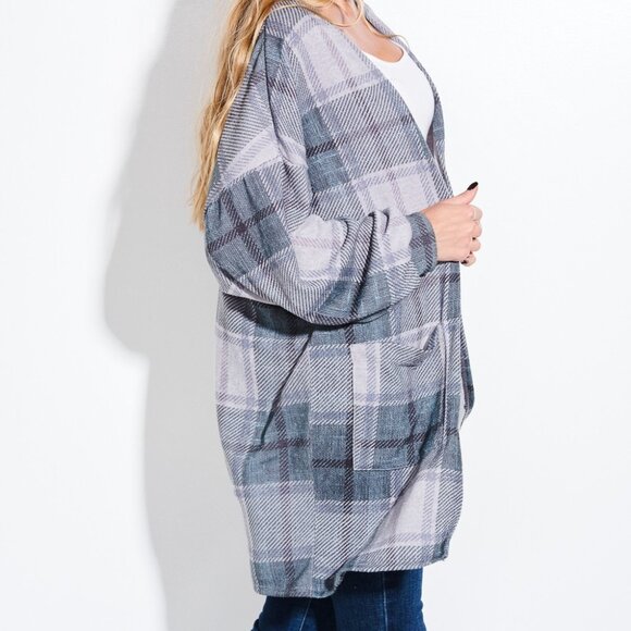 Cabincore Western Boho Rustic Green Plaid Loose fit Long Cuff Sleeve Shacket - Picture 4 of 11